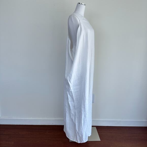 White Linen Maxi Dress 3XL Draped Sleeveless Lagenlook Maternity Minimalist - Picture 2 of 9